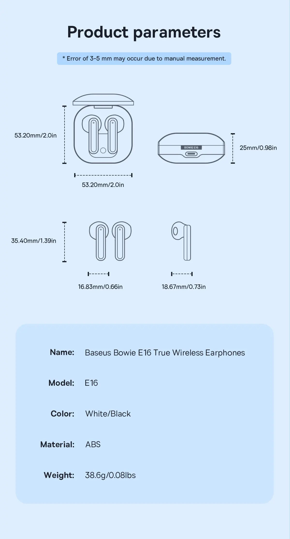 Baseus Bowie E16 Wireless Earbuds  Bluetooth: 30H Battery  IPX4 Waterproof Type-C Charging Case