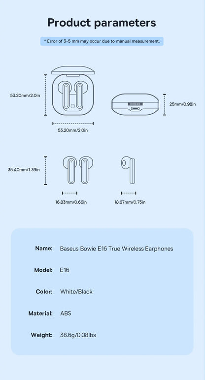 Baseus Bowie E16 Wireless Earbuds  Bluetooth: 30H Battery  IPX4 Waterproof Type-C Charging Case