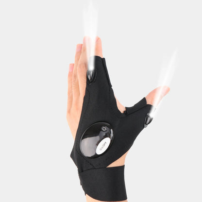 Guante de medio dedo con luz LED para hombre y mujer, resistente al agua, para pesca nocturna, ciclismo, correr, linterna, guantes duraderos sin dedos