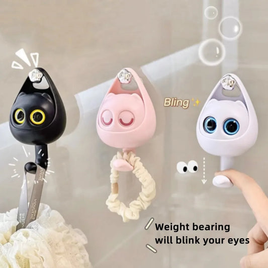 PeekCat™ Cartoon Wall Hook – Self-Adhesive Big Eyes Cat Hanger for Keys, Hats, Scarves & More