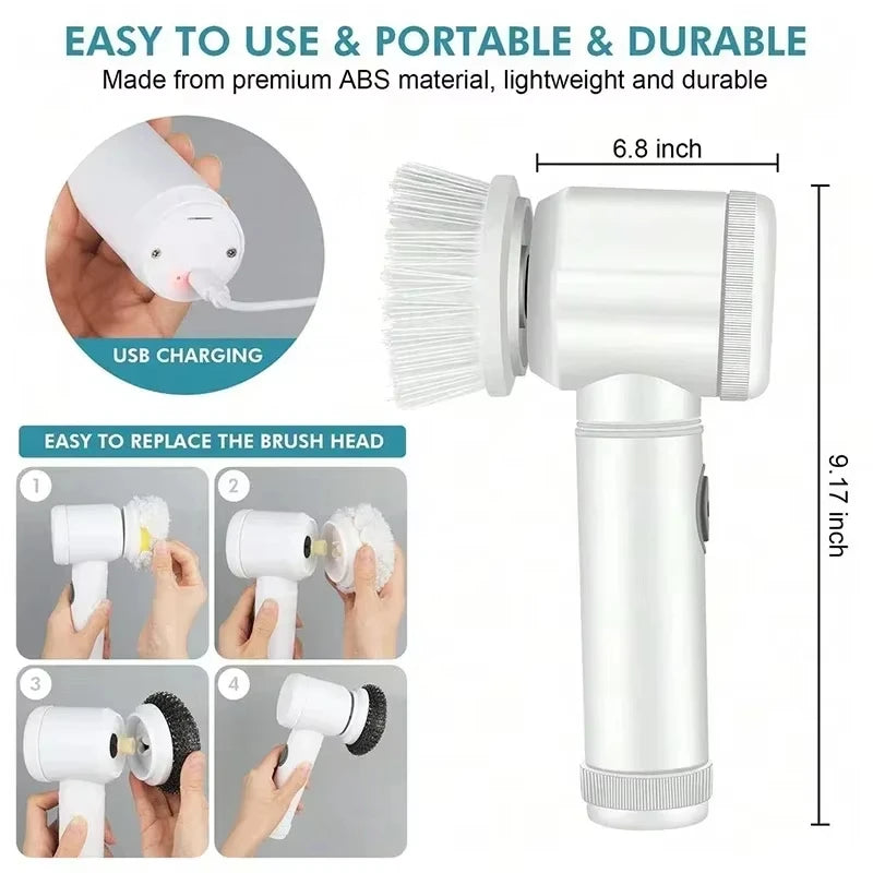 Xiaomi Electric Spin Scrubber Bathroom Cleaning Brush with 5 Brush Heads 5 in 1 Cleaning Brush Kitchen Dishwashing Brush Gadgets
