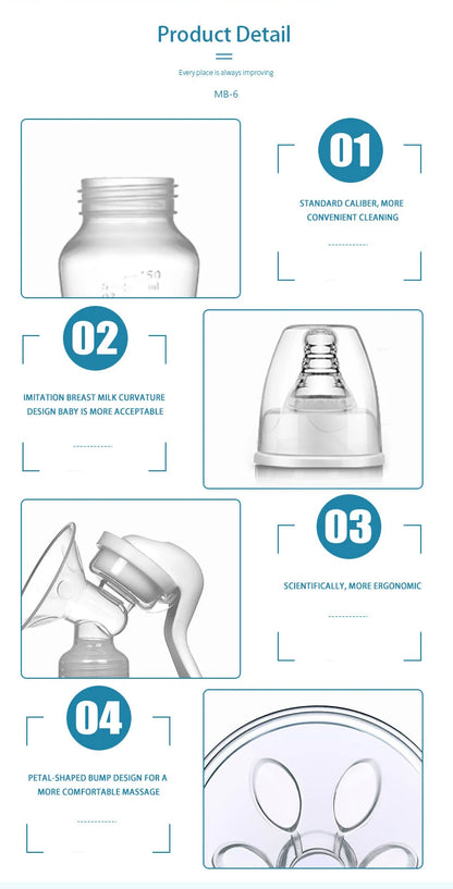 Dr.isla Breast Pump Manual Suction Milk Pump Feeding Breasts Pumps Milk Bottle Sucking Postpartum Supplies BPA Free