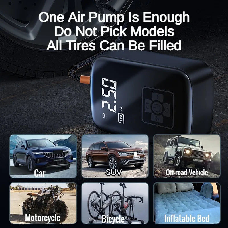 EAFC 150PSI Wireless Portable Air Compressor: 12V Rechargeable Tyre Inflator for Car, Motorcycle, Bike & Ball with LED Light & Auto Stop
