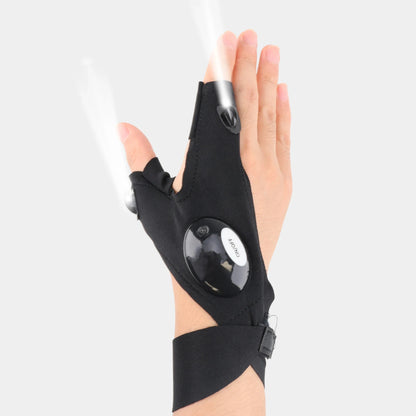 Guante de medio dedo con luz LED para hombre y mujer, resistente al agua, para pesca nocturna, ciclismo, correr, linterna, guantes duraderos sin dedos