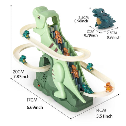 Jouet musical à glissière d'escalade de dinosaure avec 3 dinosaures, voiture jouet à glissière électrique amusante et puzzle, cadeau de Noël pour garçon et fille d'Halloween