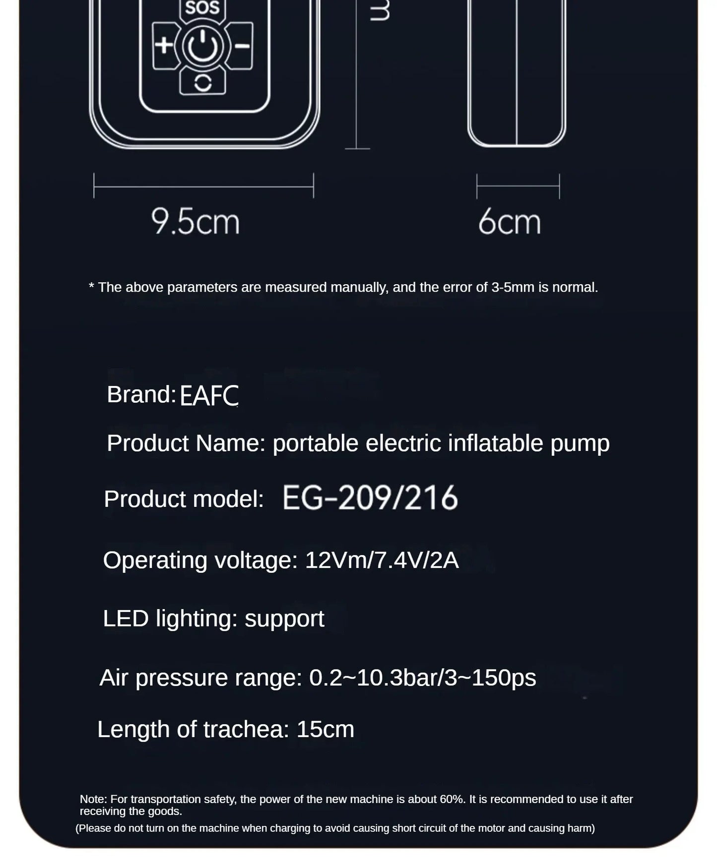 EAFC 150PSI Wireless Portable Air Compressor: 12V Rechargeable Tyre Inflator for Car, Motorcycle, Bike & Ball with LED Light & Auto Stop
