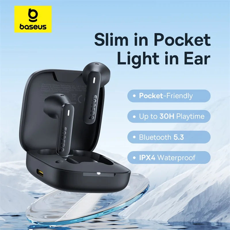 Baseus Bowie E16 Wireless Earbuds  Bluetooth: 30H Battery  IPX4 Waterproof Type-C Charging Case