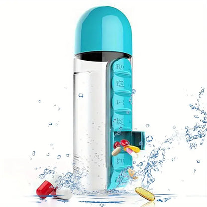 Portable Water Bottle With Built-in Pill Box for Medicines, Vitamins, Perfect for Outdoor, Gym, Fitness, Camping and Traveling