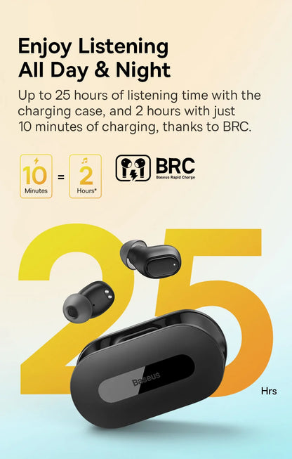 Baseus Bowie EZ10 True Wireless Earbuds: Bluetooth 5.3 25-30H Battery Mini In-Ear Fast Charging Low Latency
