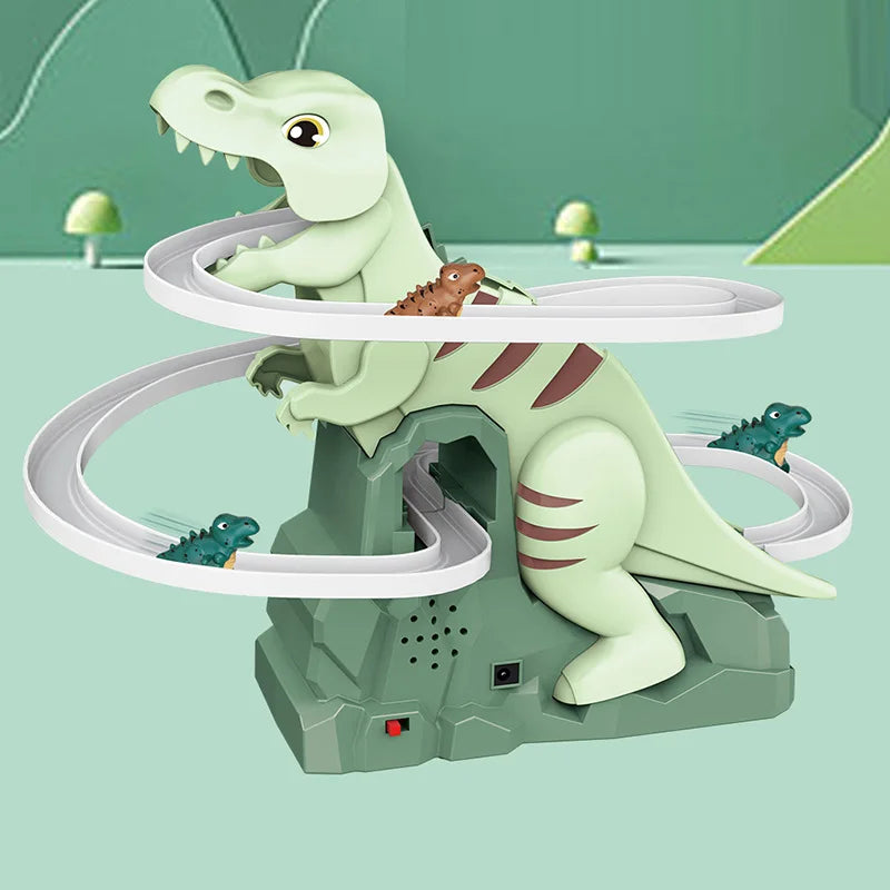 Jouet musical à glissière d'escalade de dinosaure avec 3 dinosaures, voiture jouet à glissière électrique amusante et puzzle, cadeau de Noël pour garçon et fille d'Halloween