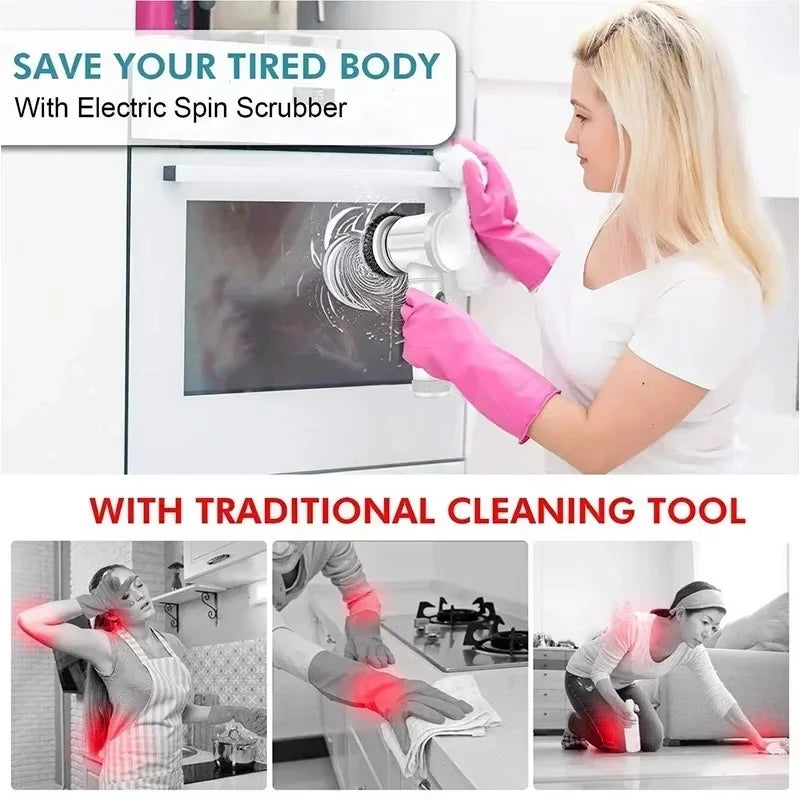 Xiaomi Electric Spin Scrubber Bathroom Cleaning Brush with 5 Brush Heads 5 in 1 Cleaning Brush Kitchen Dishwashing Brush Gadgets
