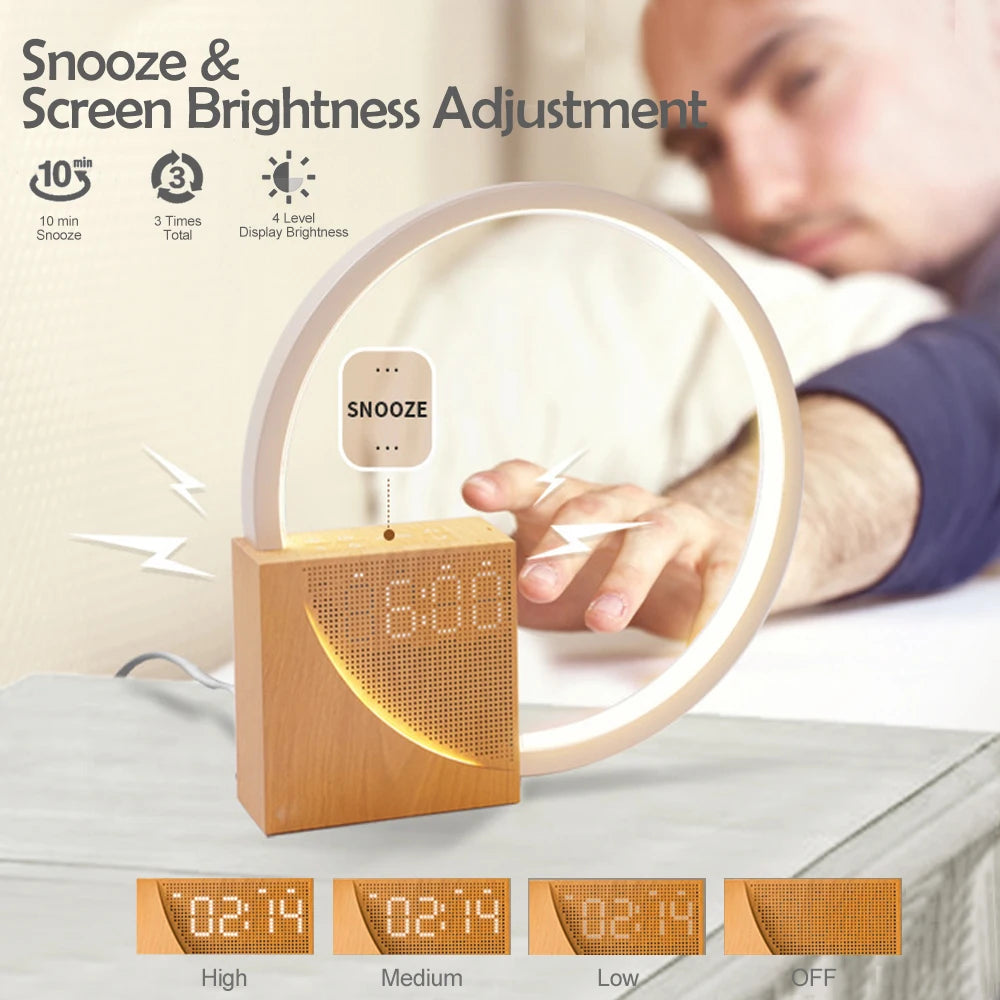 LED Night Light With Alarm Clock White Noise Natural Sound Timing Sleeping Light 3 Level Dimmable Touch Table Lamp For Bedroom