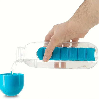 Portable Water Bottle With Built-in Pill Box for Medicines, Vitamins, Perfect for Outdoor, Gym, Fitness, Camping and Traveling