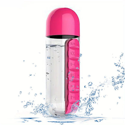 Portable Water Bottle With Built-in Pill Box for Medicines, Vitamins, Perfect for Outdoor, Gym, Fitness, Camping and Traveling