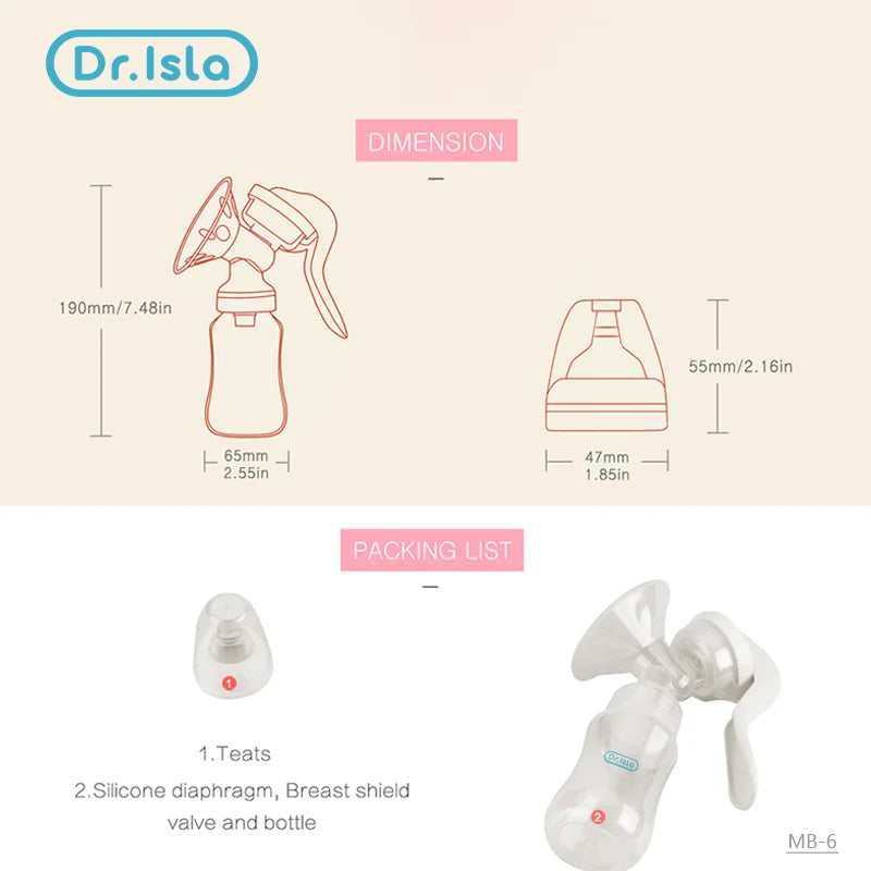 Dr.isla Breast Pump Manual Suction Milk Pump Feeding Breasts Pumps Milk Bottle Sucking Postpartum Supplies BPA Free